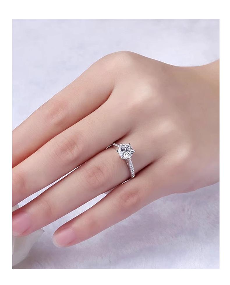 S925 Sterling Silver Adjustable Six-Prong Diamond Simulated Ring for Women - Elegant, Light Luxury Proposal Jewelry