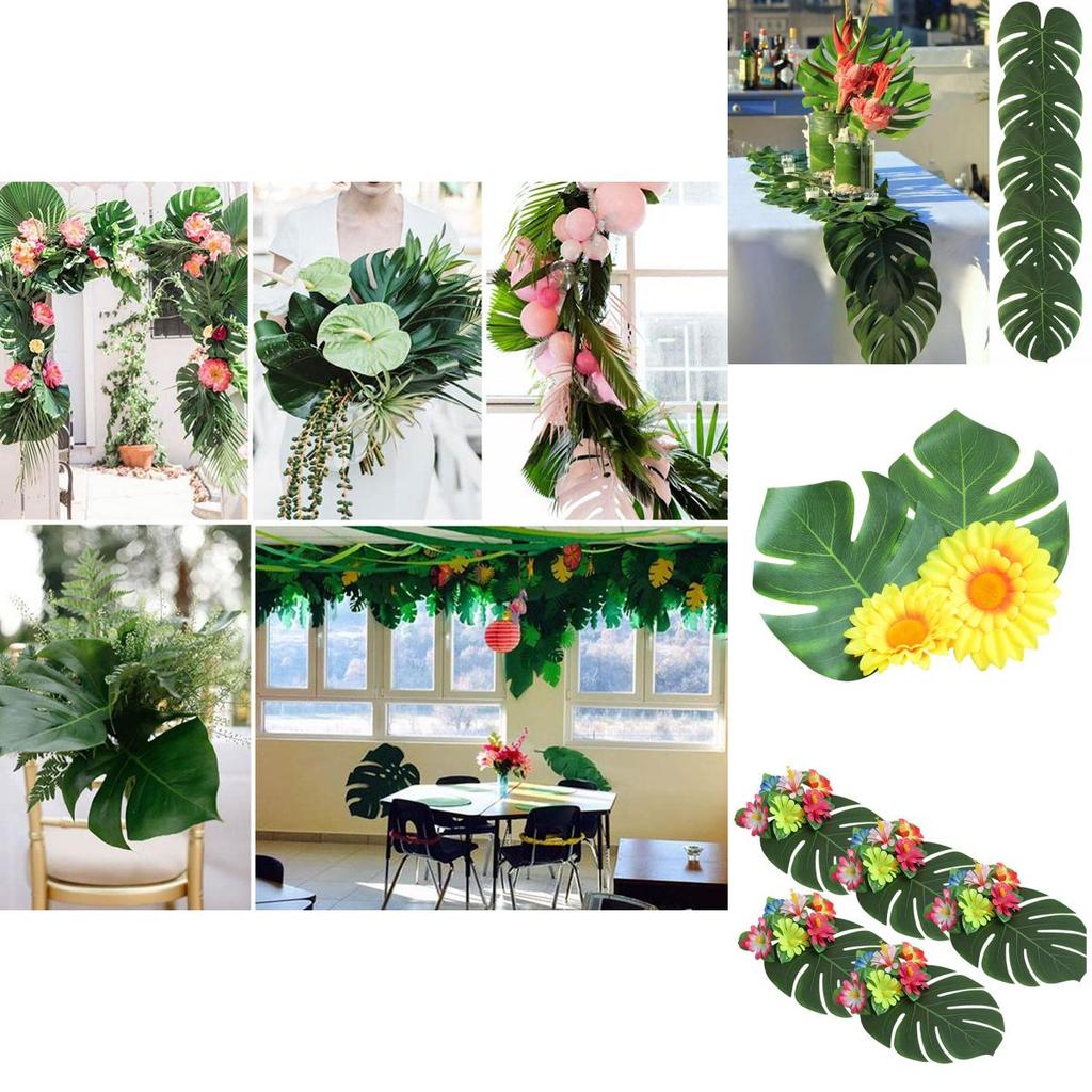 Vibrant Green Polyester Leaves Set For Tropical Hawaiian Luau And Moana Party Decorations