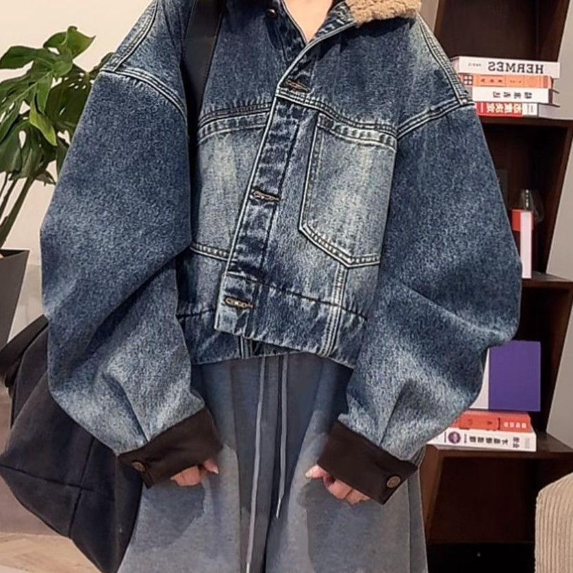 2025 Women's Winter Denim Jacket with Velvet Lining, Retro Short Style, Versatile and Thickened Loose Fit