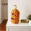 Dekorativer Aufbewahrungskorb für den Herbst, handgewebte Kürbislaterne, Vintage rustikale Halloween-Dekoration, hohles Lächeln, mehrstufige Party-Zubehörteile