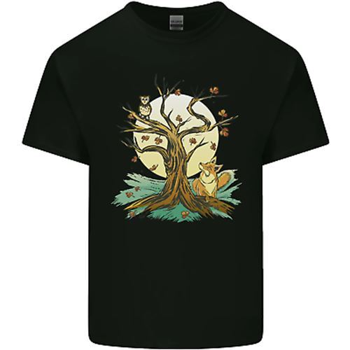 An Owl and Fox Tree Nature Ecology Mens Cotton T-Shirt Tee Top S