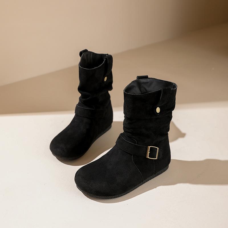 Maillard Retro Short Boots Women's Autumn New Short Tube Pleated Piled Boots Inner Height Increase Martin Boots