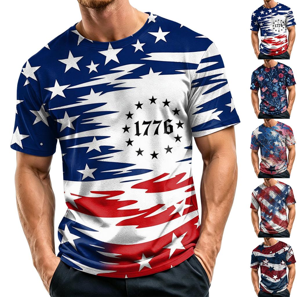 Mens Graphic T-shirts 250th Anniversary Usa Shirt Mens Hawaiian Shirt Patriotic Shirts for Men Short Sleeve Crewneck Mesh Breathable