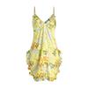 Sexy Nightgown Women Deep V Satin Yellow Floral Print Nightgown with Breast Pad For Women Sling Nightgown