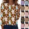 Women's Daily Casual Long Sleeved Easter Printed Round Neck Top