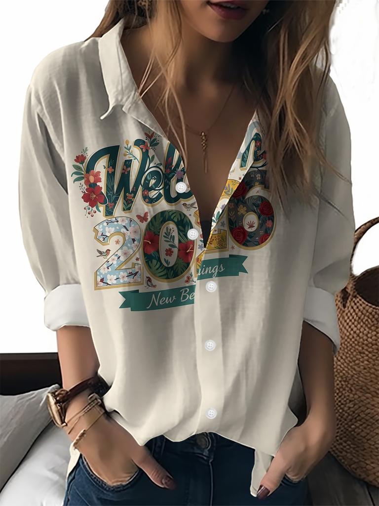 Colorful Cartoon Element Printed Lapel Shirt Women's Loose Casual and Comfortable Single-breasted Commuter Top