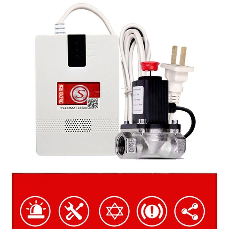 Natural Gas Leakage Sensor LPG Methane Leak Alarm Detector with Solenoid for Valve DN15 DN20 Auto Shut Off Gas Cylinder