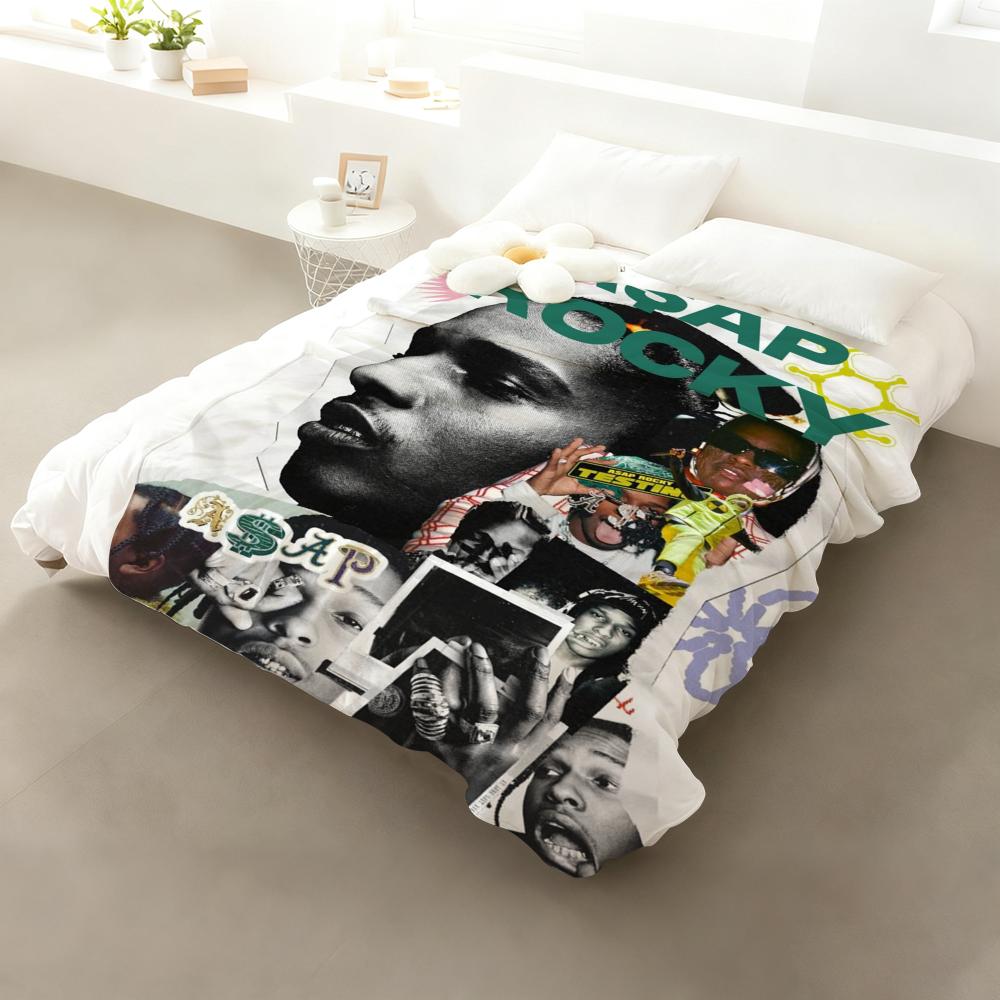 A$Aps R-Rocky A-Asap Throw Flannel Fluffy Soft Blanket Warm Skin-Friendly Throw For Sofa Bed Office Nap Winter