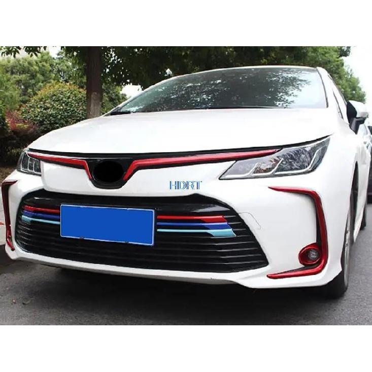 Car Front Fog Light Frame Grills Trim Strip Upper Middle Mesh Net Moulding Lamp Cover Sticker Styling For Toyota Corolla  +