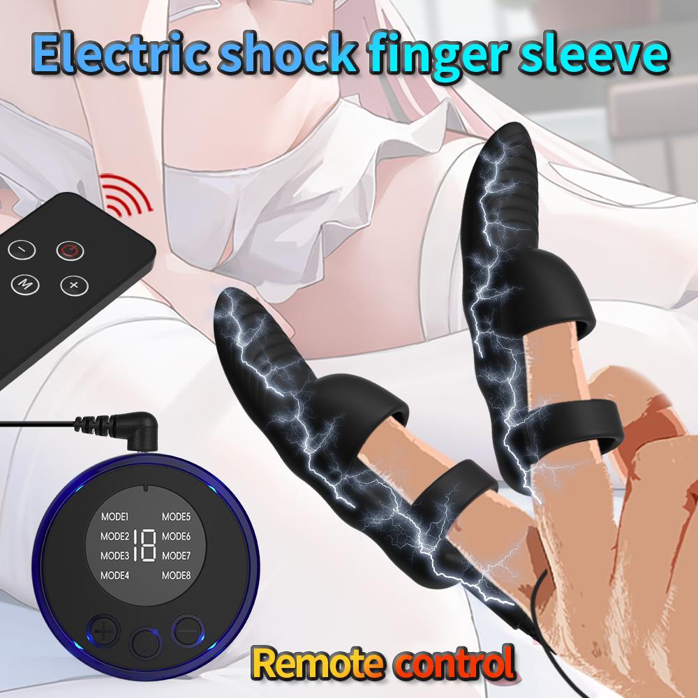 Electro Shock Penis Massager Finger Sleeve Vibrators for Male Glans G-point Stimulator Delayed Ejaculation Trainer Ring Sex Toys