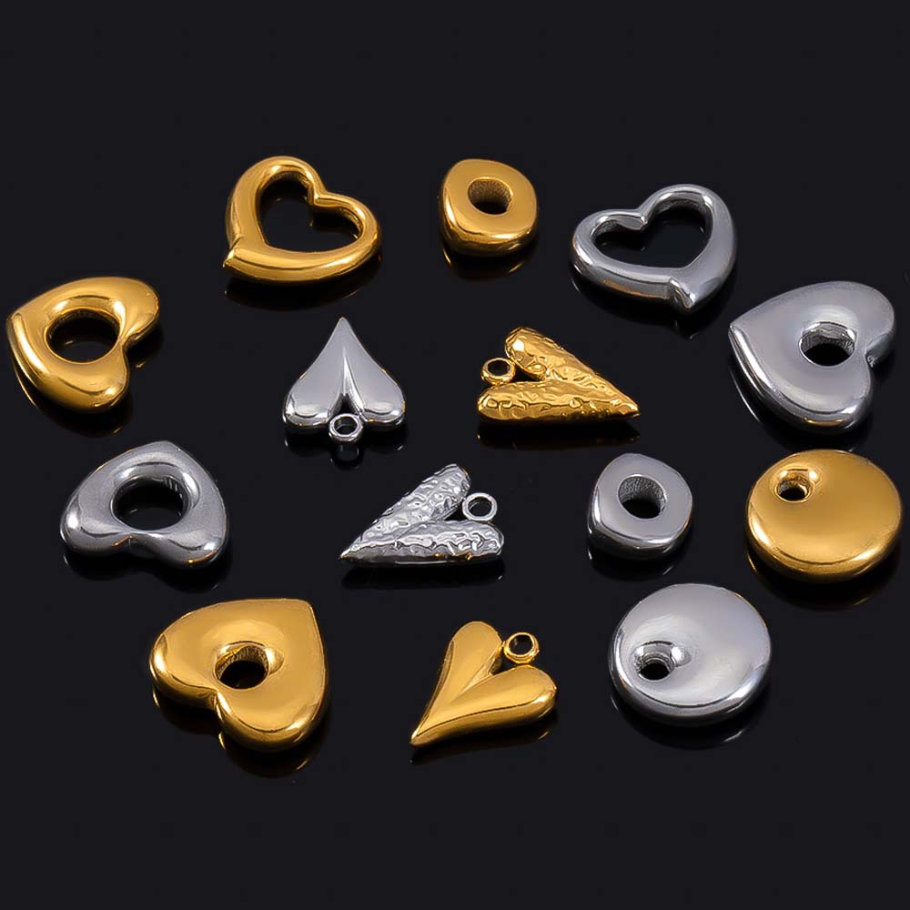 5pcs Stainless Steel Big Hole Heart Charms Pendants for DIY Jewelry Findings Women Necklace Bracelets Supplies Earrings Making