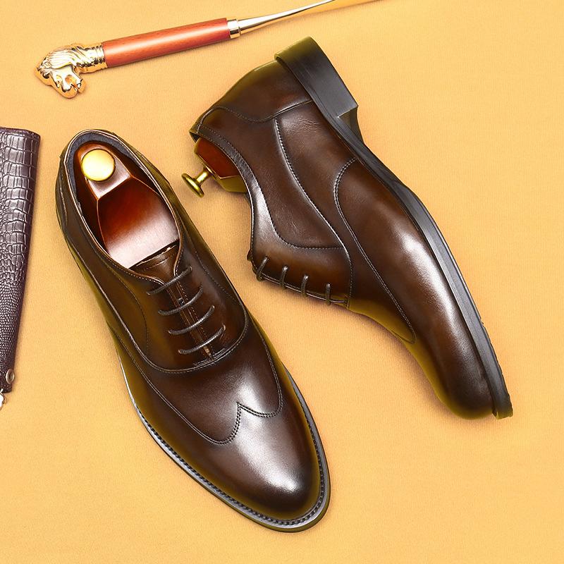 [Pre-Sale Non-Spot] Douyin Hot-Selling Inner Height-Increasing Leather Shoes Men'S First-Layer Cowhide Business Dress Pointed Oxford Shoes