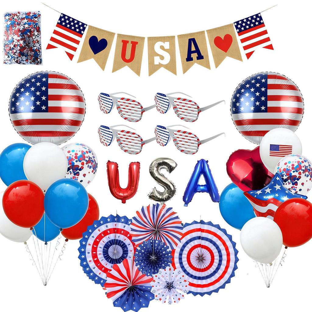 American Independence Day Decoration Set Party Decoration Paper Fan Flower Set