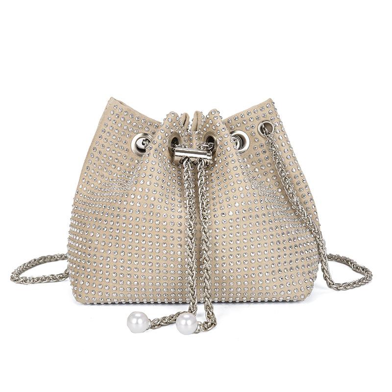 

Autumn new women s bag rhinestone bag bundle chain full diamond bucket bag niche design fashion trend messenger bag хаки