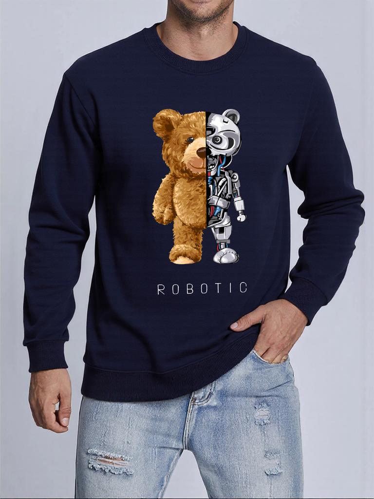 Plush And Robotic Bear Printed Mens Pullovers Autumn Casual Sweatshirt Comfortable Y2K Sportswears Hot Sale Casual Sweatshirts
