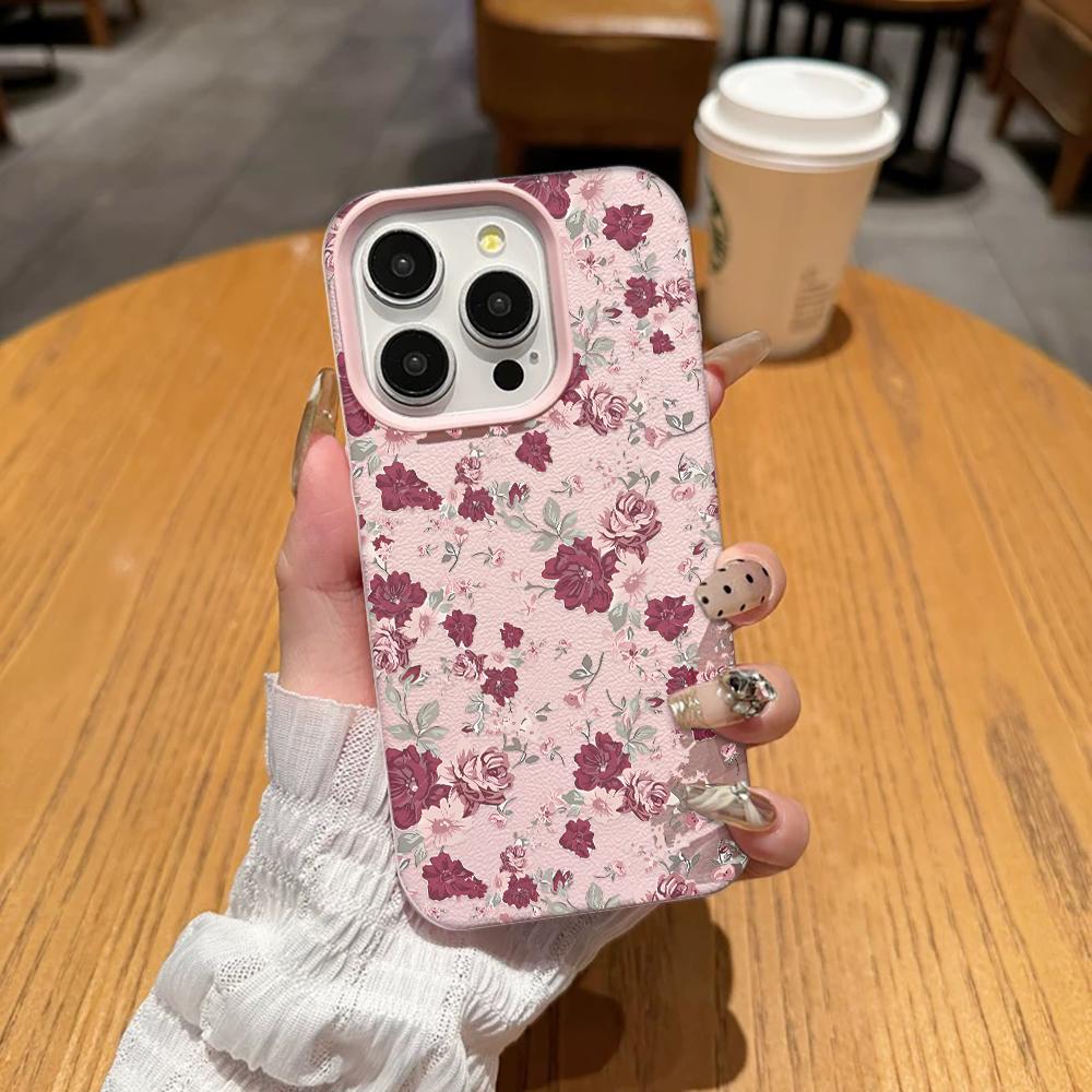 Red Powder Flower Pattern Phone Case For IPhone 17 16 15 14 13 12 11 Pro Max 16 Plus Bumper Shockproof Cover Cases