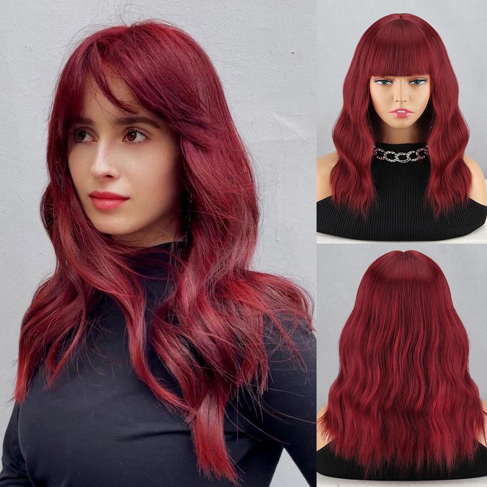 

MISS WIG Synthetic Short Middle Length Wave Hair Extension Natural Wigs With Bangs For Women Wig Fibre Cosplay Wig 30CM