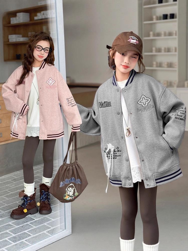 2025 Mädchen Rosa Langarm Stilvolle Herbstjacke