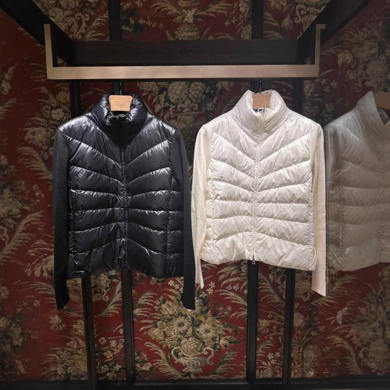 High version knitted splicing down jacket girls stand-up collar light and thin masked down women's jacket fresh