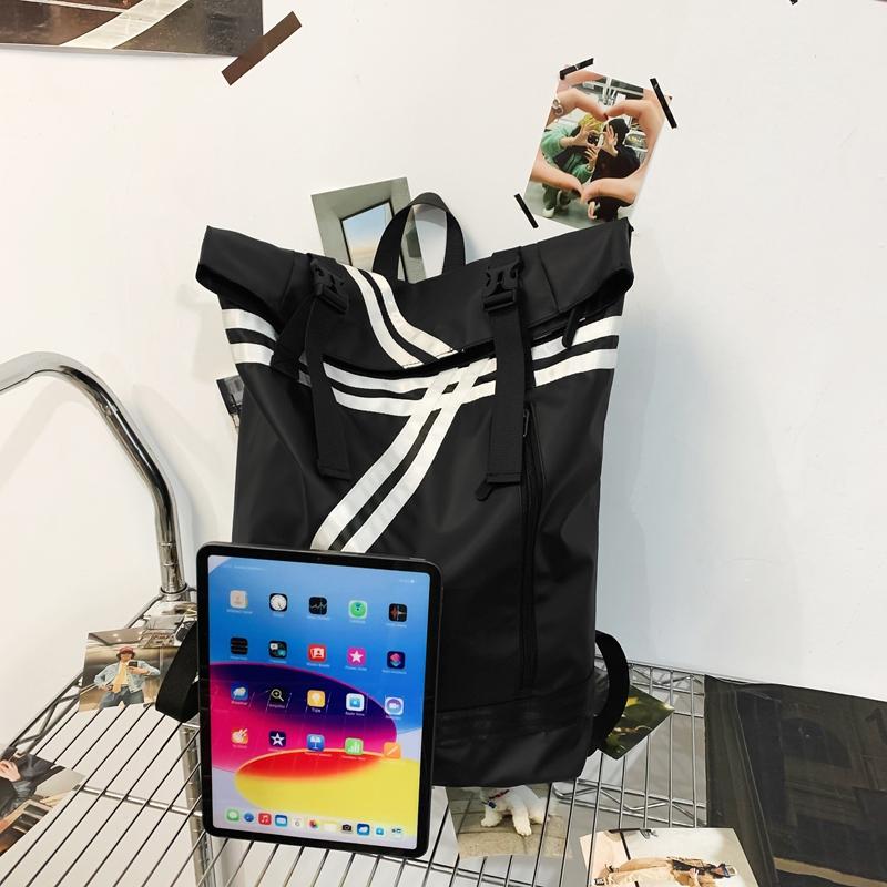 Striped Patchwork Roll-Up Backpack Men Outdoor Fitness Training Sports Bag Student School Bag