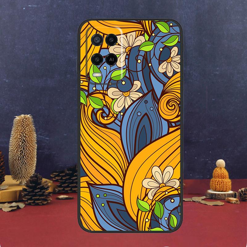 Khokhloma Russian Pattern Flower Case For OPPO A54 A74 A94 A98 A78 A79 A16 A76 A96 A5 A9 A17 A77 A15 A52 A72 A53 A57S Cover