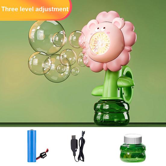 Electric Bubble Machine with LED Light Show Rechargeable Kids Bubble Blower Flower Automatic Swing Dance Handheld Kids Bubble Maker Outdoor Party Toys
