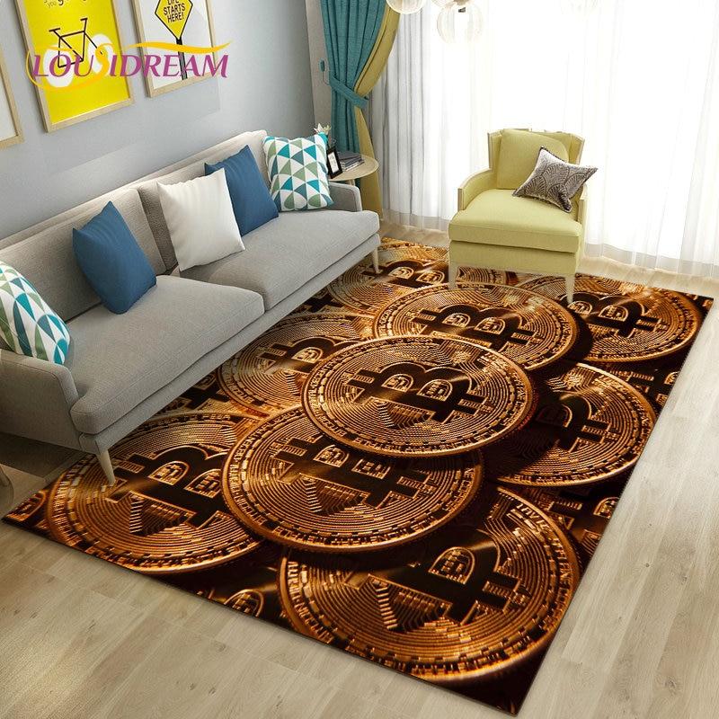 3D Bitcoin Area Rug Large,Carpet Rug for Living Room Bedroom Sofa Kitchen Doormat Decoration,Children Play Non-slip Floor Mat