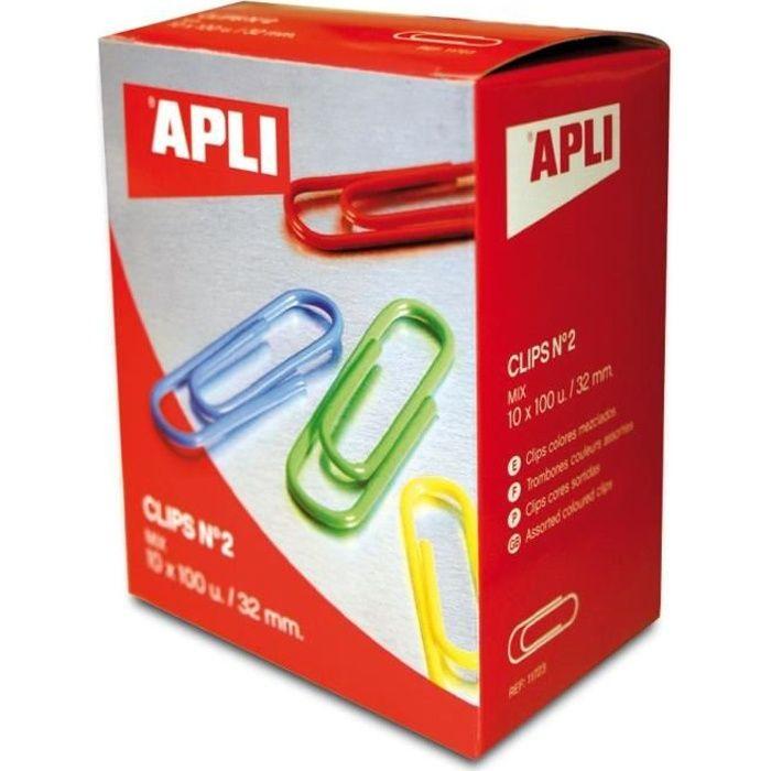 Trombones - APLI - 32 mm - Boîte de 100 - Couleurs assorties