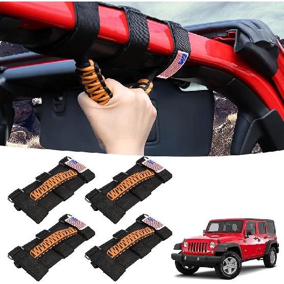 GAIZON 4 Pack Grab Handles Paracord Roll Bar For Jeep Wrangler Accessories CJ YJ TJ JL JK LJ JLU JKU Sahara Freedom Rubicon,Gladiator JT 1955-