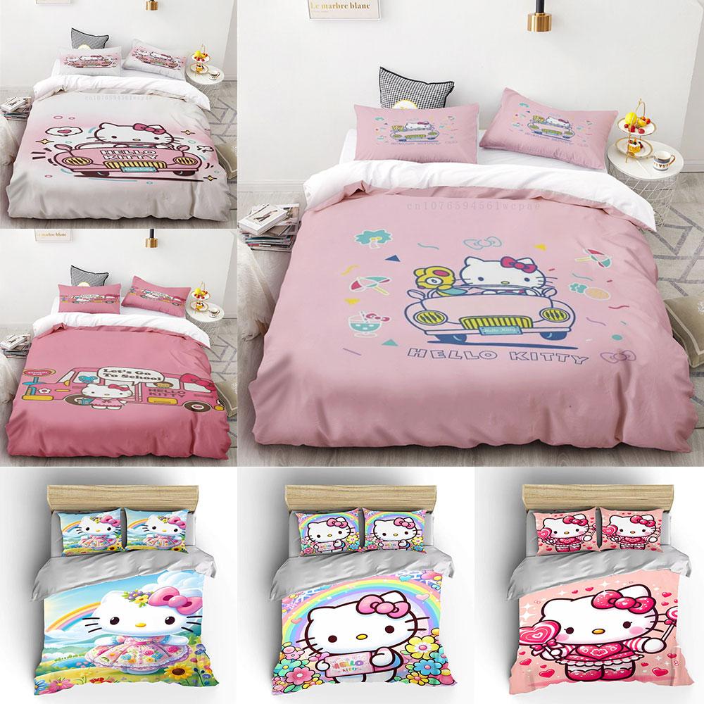 Sanrio Hello Kitty Bedding Sets Cute Bed Cover Comforter Cover Duvet Cover Pillow Case 2-3 Pieces Sets Room Decoration