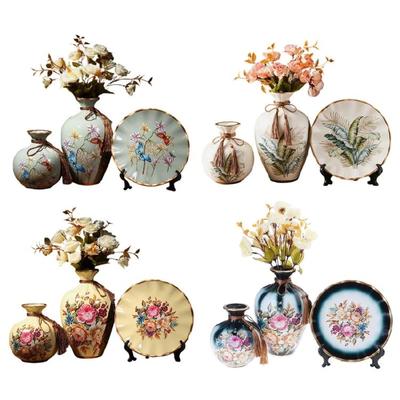 Conjunto de 3 Vasos de Cerâmica e Bandeja Redonda para Arranjo Floral Versátil Acento para Casa para Flores ou Buquês Secos Decoração