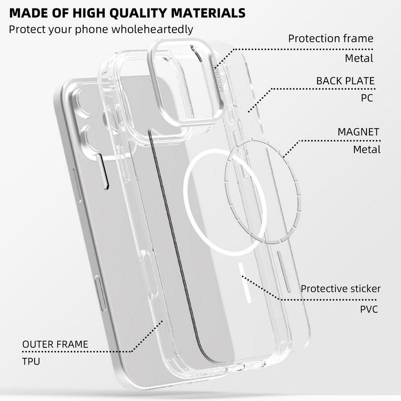 Genomskinligt Magsafe Magnetiskt Fodral För iPhone 16 Pro Max 15 Pro 14 13 12 11 Metallisk Linsram Genomskinligt Stötsäkert Mjuk Kantad Mobilskal