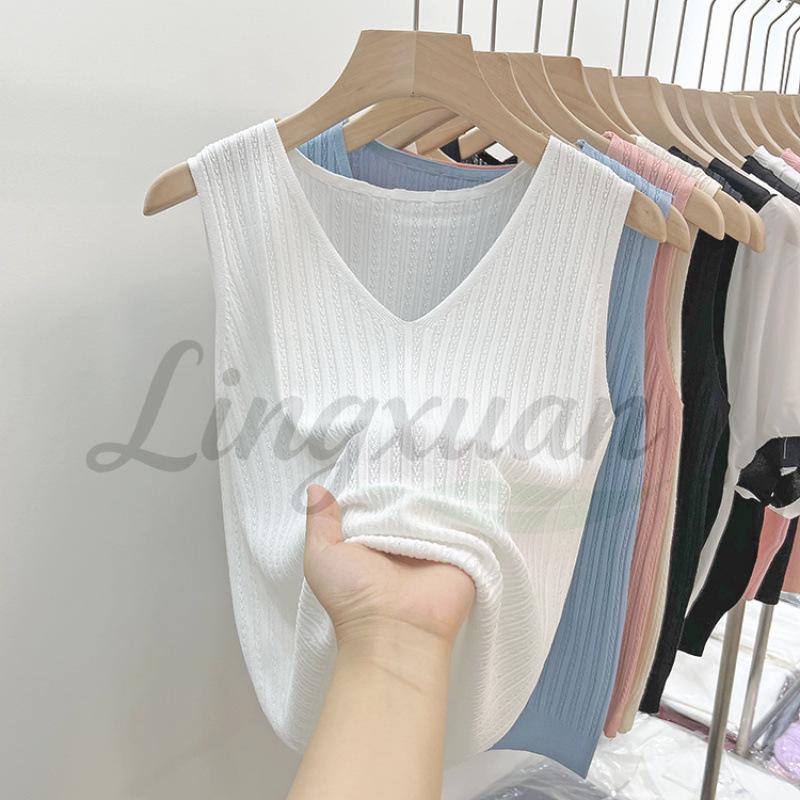 2026 Women s Ice Silk Knit Camisole - Sleeveless, Slim Fit, Solid Color, Cool Summer Top One Size