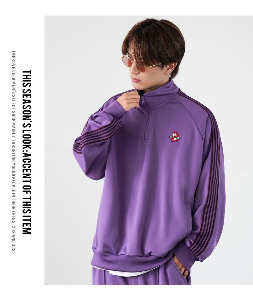 [IMPROVES] [SIDEWAYSTANCE] Embroidered One-Point Line Jersey Long Sleeve Half-Zip Jacket
