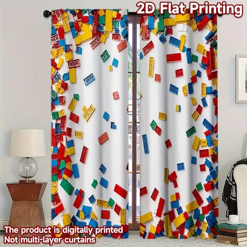 Colored Building Blocks Print Curtains Suitable Bedroom Living Room Kitchen Decoration Home Window Curtain Set Of 2 Made Polyester Washable Great
