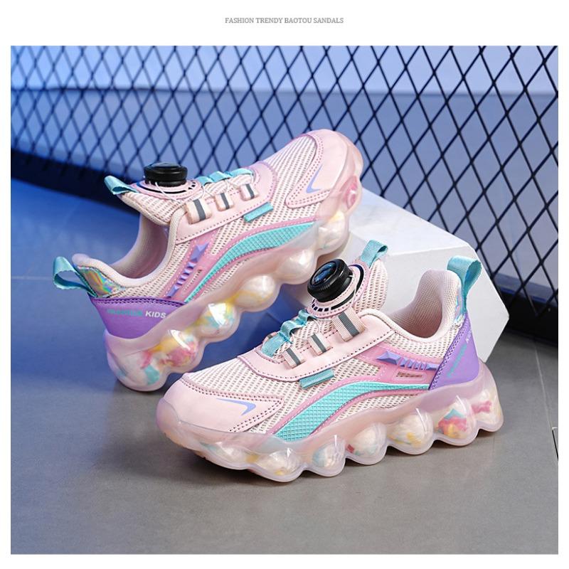 Kids' Quick-Lace Mesh Sneakers Colorful Bubble Sole Breathable Casual Sports Shoes Fashion Children's Trainers
