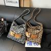 Bag Female Cute Cartoon Plush Tote Internet Celebrity Lazy Style Large-capacity Leopard Print Bucket Shoulder