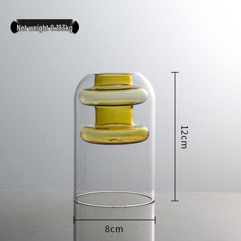 European Glass Rattan Aroma Vase - Double Layer, Colored Glass, Flameless Hydroponic for Living Room