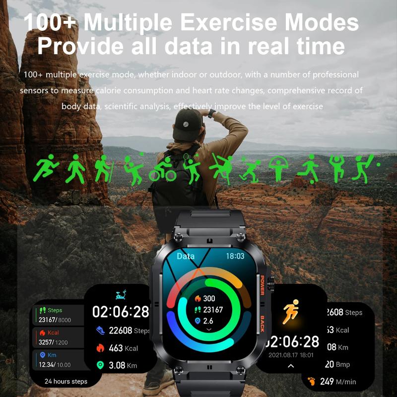 2025 New Outdoor Sports Fitness Smartwatch for Men 1.96 Inch Screen Bluetooth Calling Waterproof Watches Blood Oxygen Reloj Hombre