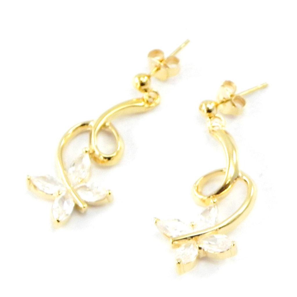 Les Trésors De Lily [B9545] - Gold Plated Earrings 'Parade Papillons' Golden White - 14x32 Mm
