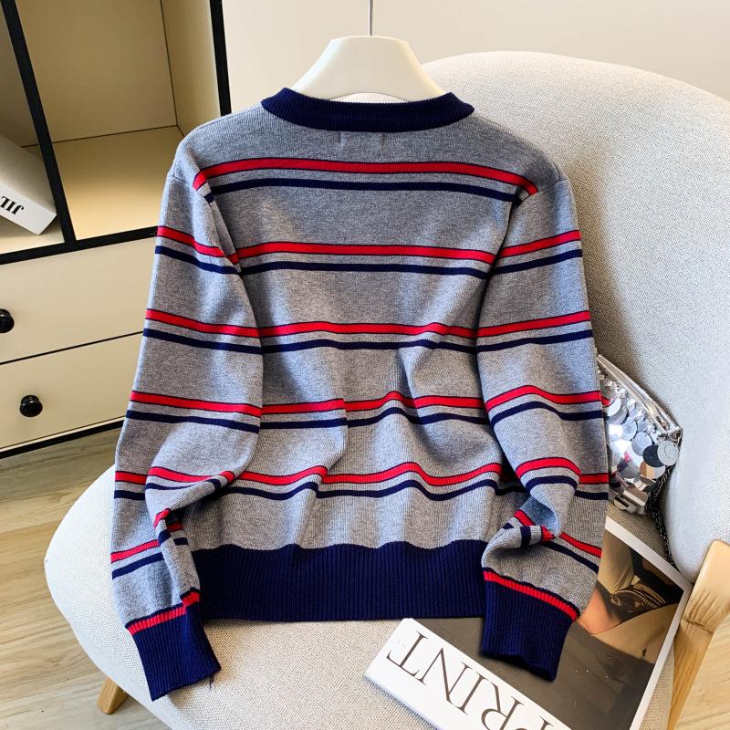 Autumn/Winter 2025 Korean Chic Loose Striped Knit Cardigan for Women