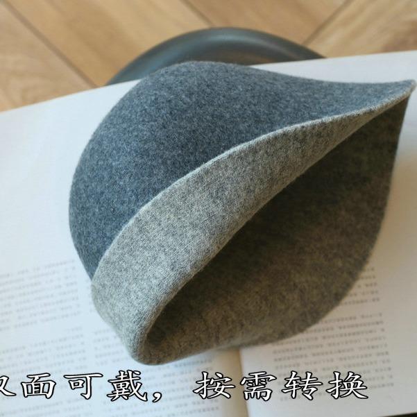 Doppelseitig tragbare sanfte einfarbige Wollstrick-Beckenmütze schlicht literarisch retro Herbst und Winter Sonnenschutz Bucket Hat Damen