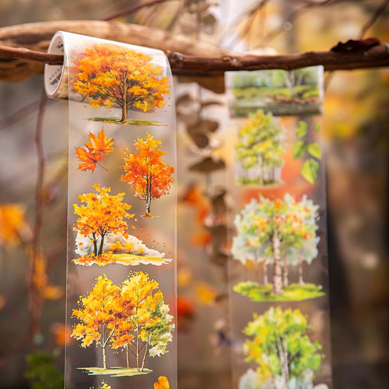Forest Scenery Adhesive Tape: Retro Aesthetic Landscape with 6 Styles.