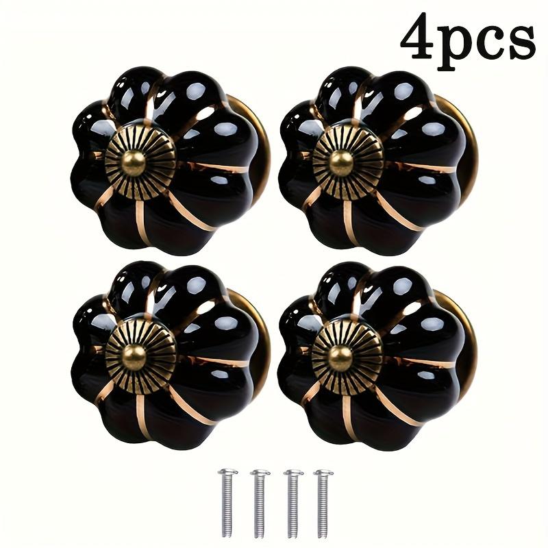 4/8 st Svarta Keramiska Pumpaknoppar för Skåp, Vintage Mode Drag för Kök/Byrå/Garderobslådor med Skruvar