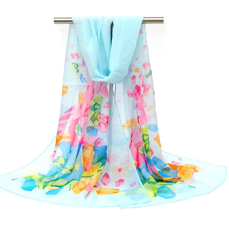 2026 Silk Chiffon Women's Scarf: Korean Style, Versatile, Long, and Thin for Spring, Autumn, Beach, or Winter Decoration