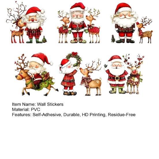 Christmas Party Decor Wall Stickers, Watercolor Santa Claus Reindeer Decals, Self-Adhesive Easy Peel Stickers for Living Room Bedroom Entryway Holiday