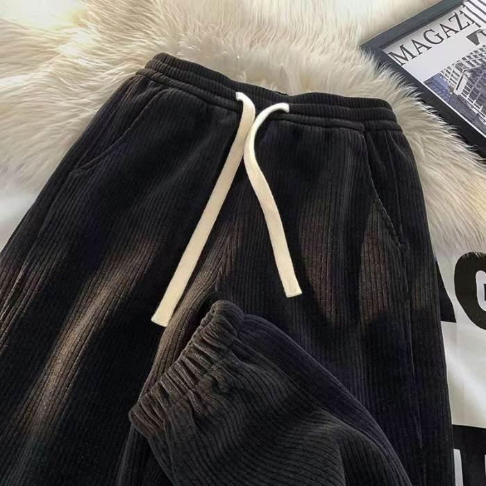 

2024 нові повсякденні флісові потовщені сірі спортивні штани жіночі вельветові флісові теплі та тонкі універсальні повсякденні штани на зав’язках 3XL