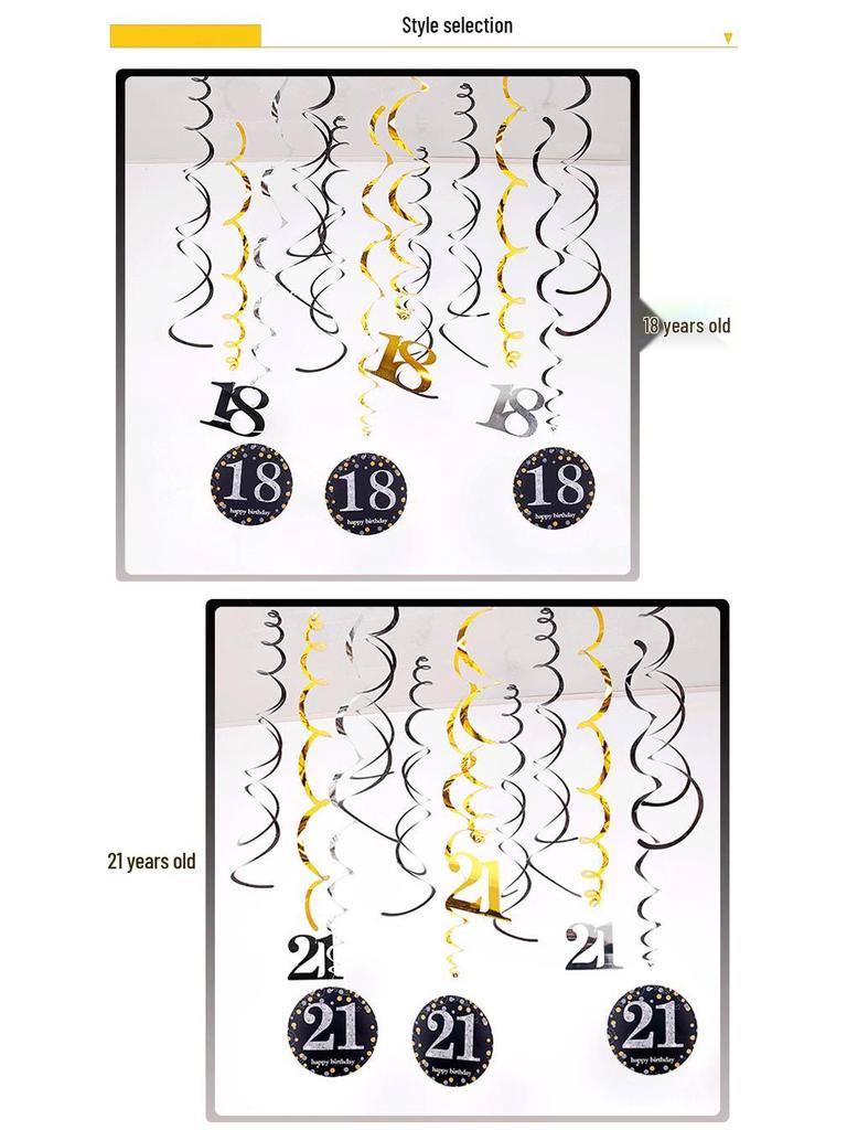 Birthday Party Spiral Hanging Decorations Set - 12 Pieces for 30th, 40th, 50th, 60th Celebrations