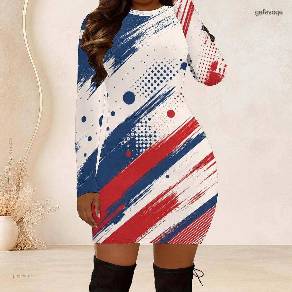 Plus Size Women Long Sleeve Bodycon Midi Dress Slim Fit Comfortable Casual Party Dress