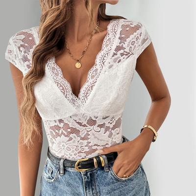 Sexy Summer Style Slim-fitting V-neck Lace Sleeveless White Jumpsuit